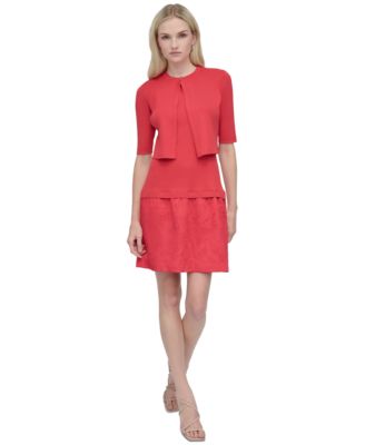 DKNY Womens Mixed-Media Jewel-Neck Watermelon Sugar XL