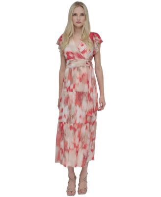 DKNY Womens Printed Flutter-Sleeve Coral Multi 6