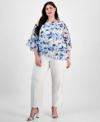 Alex Evenings Plus Size Floral Print Tiered Ivory Multi 2X