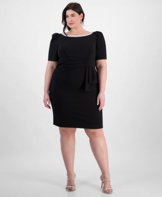 Alex Evenings Plus Size Boat Neck Puff-Sleev Black 20W