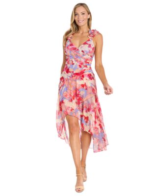 R M Richards Womens Printed Chiffon Midi D Coralmult 16