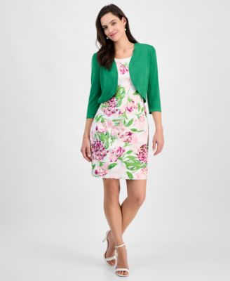 Robbie Bee Petite Knit Shrug Floral Pri Pink Green 8P