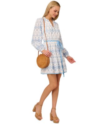 Adrianna Womens Cotton Eyelet Long-Sle Bluewhite 14