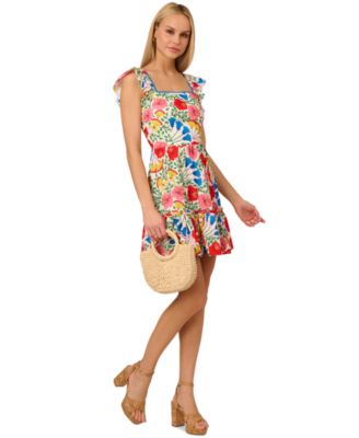 Adrianna Womens Floral-Print Flutter-S Red Multi 14