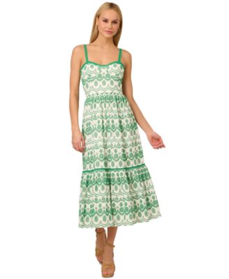 Adrianna Womens Cotton Eyelet Midi Dre Whitegreen 10