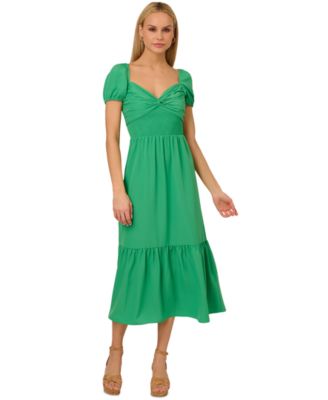 Adrianna Womens Twist-Front Puff-Sleev Green 6