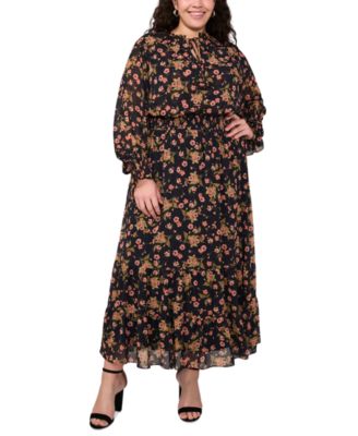 MSK Plus Size Long-Sleeve Chiffon Black Multi 3X