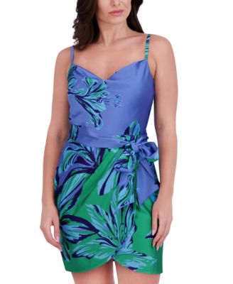 Siena Womens Floral-Print Tie-Side Denim Blue 12