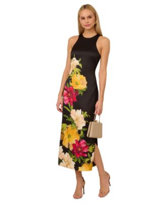 Adrianna Womens Printed Satin Sleevele Black Multi 10M