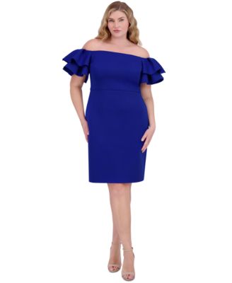 Eliza J Plus Size Ruffled Off-The-Shou Cobalt 14W