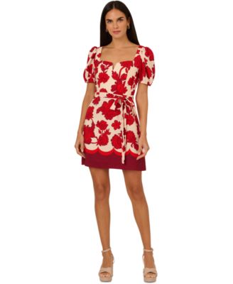 Adrianna Womens Floral-Print Puffed-Sl Redecru 12
