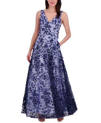 Eliza J Petite 3D Floral Applique Gown Navy 10