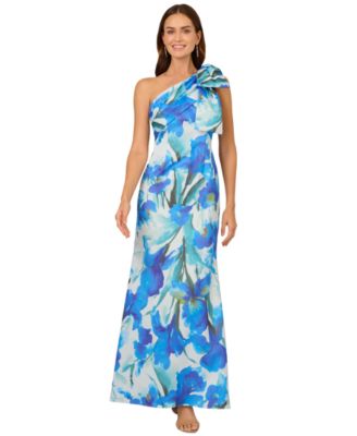 Adrianna Papell Womens Floral-Print Bow One-S Blue Multi 6