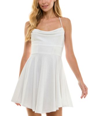 City Studios Juniors Drape-Neck Glitter Sk Ivorysilv XXS