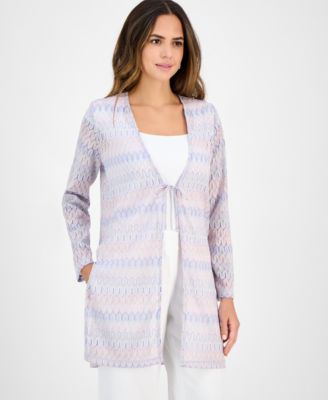 Kasper Womens Chevron-Knit Tie-Front Blue Lotus Multi L