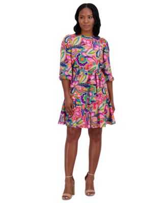 Jessica Howard Petite Floral-Print Belted Fit Pink Multi 12P