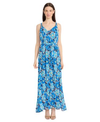 Maggy London Womens Printed Crinkle Chiffo NavyBlue 8
