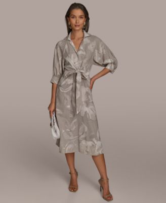 Donna Karan New York Womens Floral Tie-Front Dress Clay Cream Multi 14
