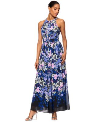Betsy Adam Womens Floral-Print Jumpsuit BlackBlue 10