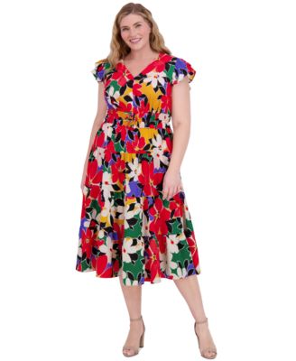 Vince Camuto Plus Size Floral-Print Flutter Multi 16W