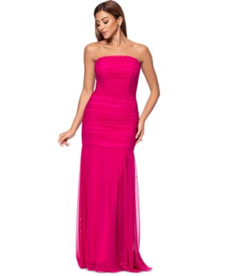 XSCAPE Womens Ruched Strapless Gown Rasberry 10