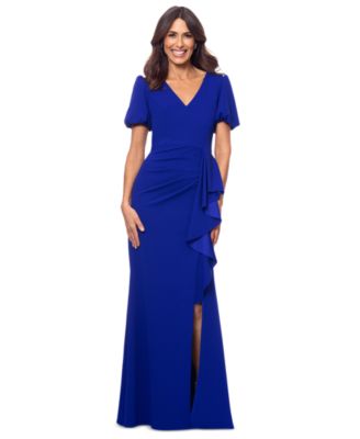 XSCAPE Womens Puff-Sleeve Ruffled Go Marine 12