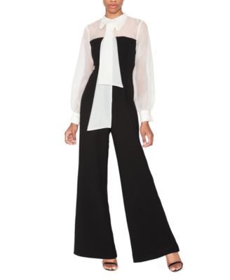 WHITE TIE by Shani Womens Tie Jumpsuit BlackIvory 6