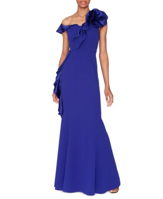 WHITE TIE by Shani Womens Asymmetric Ruffled Sle Cobalt Blue 4