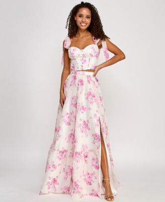 B Darlin Juniors Floral Print Two-Piec Off White Pink 12