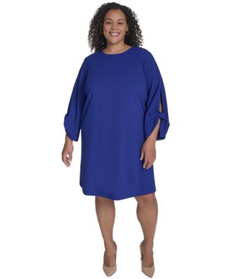 Calvin Klein Plus Size Jewel-Neck Bow-Sleev Ultramarine 18W