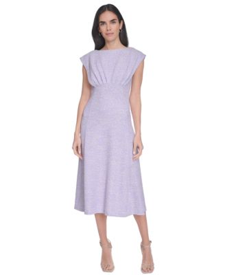 Calvin Klein Womens Tweed A-Line Midi Dres Opal White 10