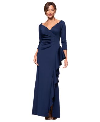 XSCAPE Womens V-Neck Ruffled Side-Sl Midnight 8