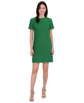 Eliza J Petite Braided-Trim Short-Slee Green 8P