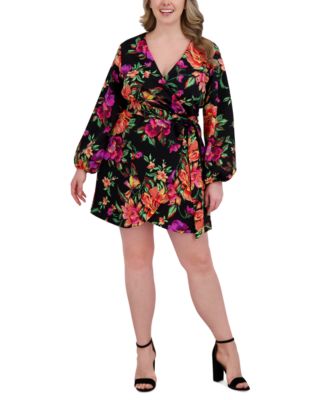 Siena Plus Size Printed Blouson-Slee Black Multi 1X