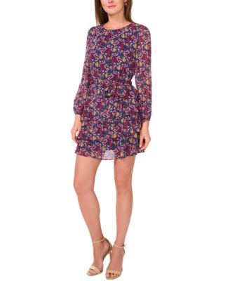 MSK Petite Floral Print Blouson-Sl Navy Gren Pink PXL