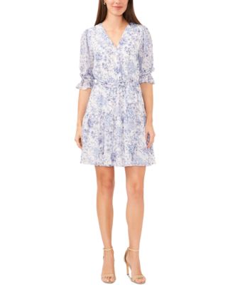 MSK Petite Floral Print Blouson-Sl Soft Indigo PXL