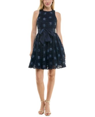 Taylor Womens Sequined Soutache Slee Navy 10