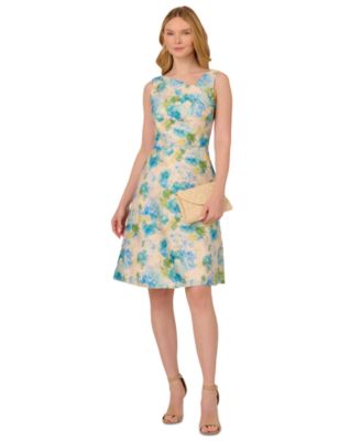 Adrianna Papell Womens Jacquard Asymmetric-Ne IvoryBlue Multi 6