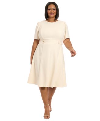 London Times Plus Size Crewneck Button-Tab Sugar Ivory 18W