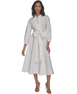 Halston Womens Cotton Tie-Waist Fit Crisp White 12