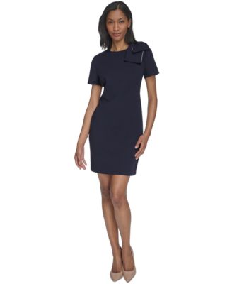 Halston Womens Bow-Shoulder Short-Sle Marine 10