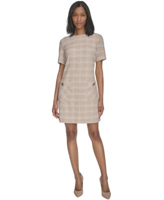 Halston Womens Patch-Pocket Short-Sle Stone Multi 16