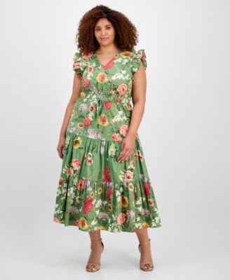 Anne Klein Plus Size Printed Drawstring-W CeriseChestnut 2X