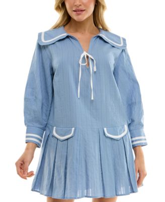 B Darlin Juniors Cotton Contrast-Trim Chambray Ivory 56