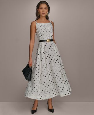 Donna Karan New York Womens Linen-Blend Polka-Dot Cream Black 12