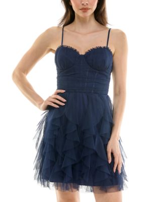 pear culture Juniors Corset-Top Petal-Skir Navy 7