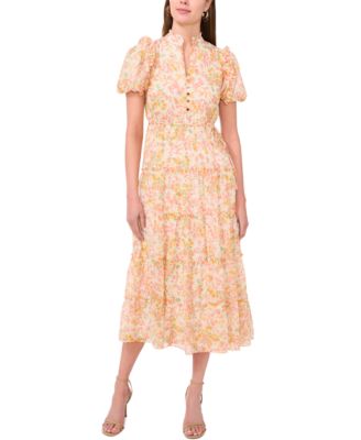 MSK Petite Printed Split-Neck Tier Coral Almond PM