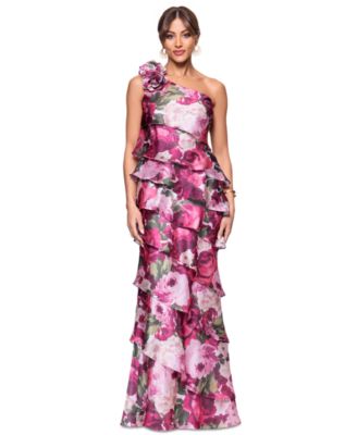 XSCAPE Womens Floral-Print Tiered On Wine Multi 12
