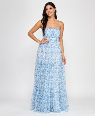 City Studios Juniors Tiered Floral-Print G Whitenavy 34