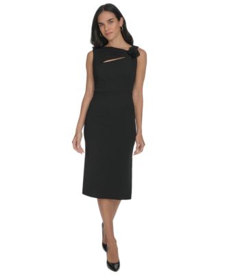 Calvin Klein Womens Asymmetric-Neck Sleeve Black 14